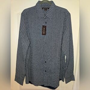 Michael‎ Kors Men's Navy Blue Patterned Button-Down Dress Shirt - Large - NWT